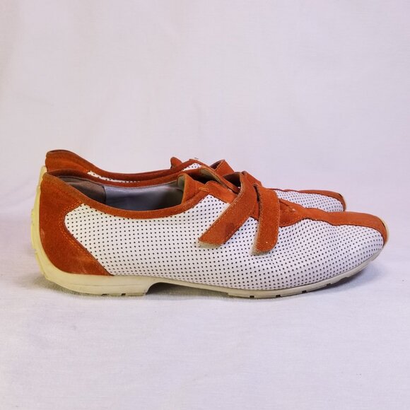 Paul Green White Orange Leather Sneakers Women's size 7 - Picture 6 of 8